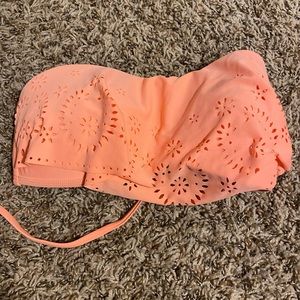 Salmon colored strapless bikini top
